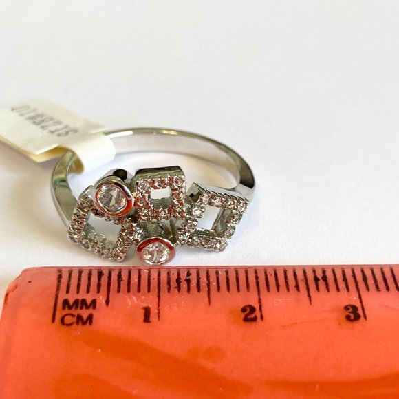 Cubic Zirconia Geometric Anniversary Ring Size 10 Silver Rhodium Plated BezelSet - Picture 13 of 14